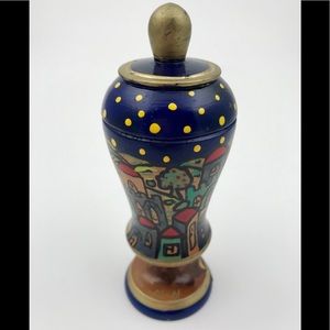 Hand painted small wood vase Israel signed N.N.